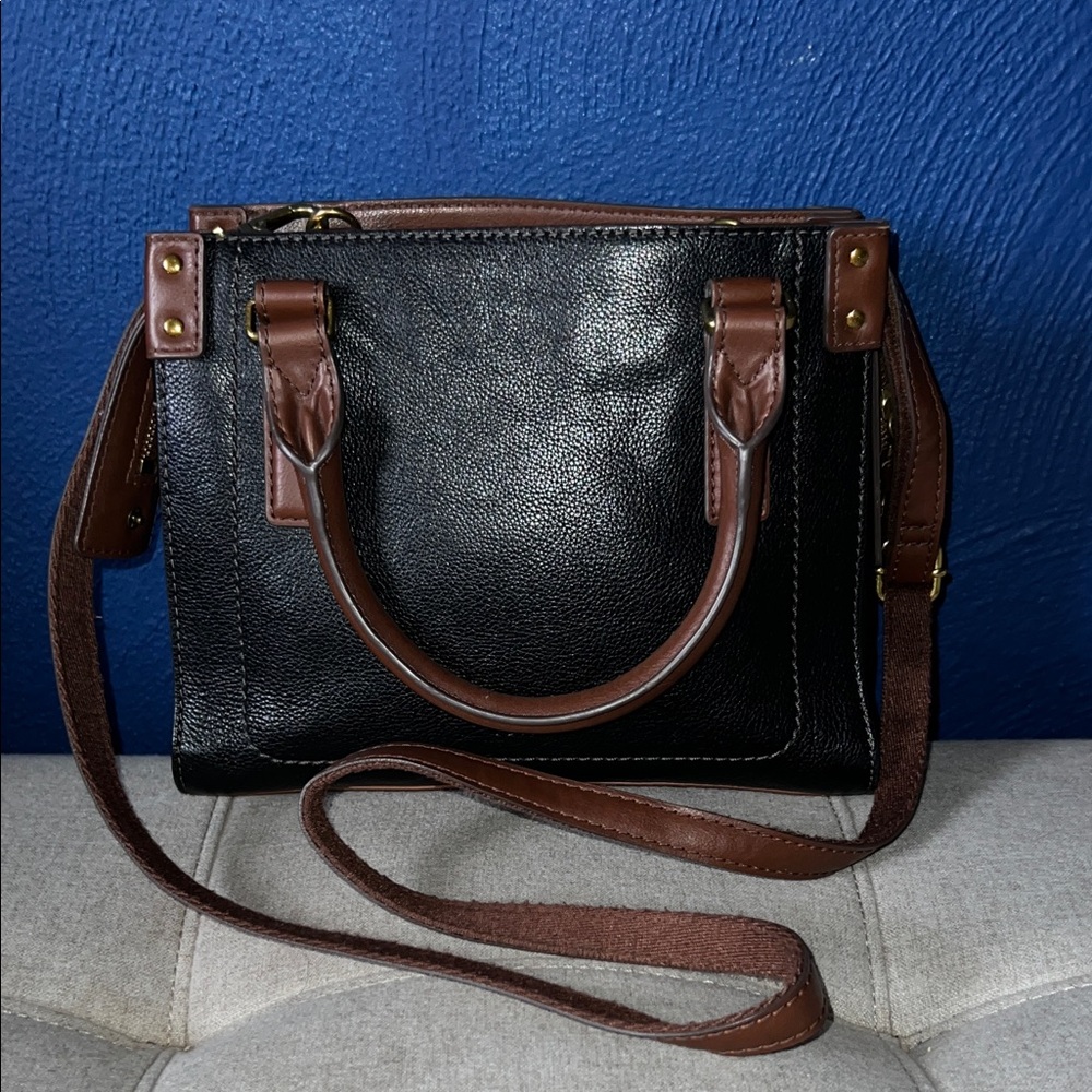 Fossil Black and Brown Leather Handbag